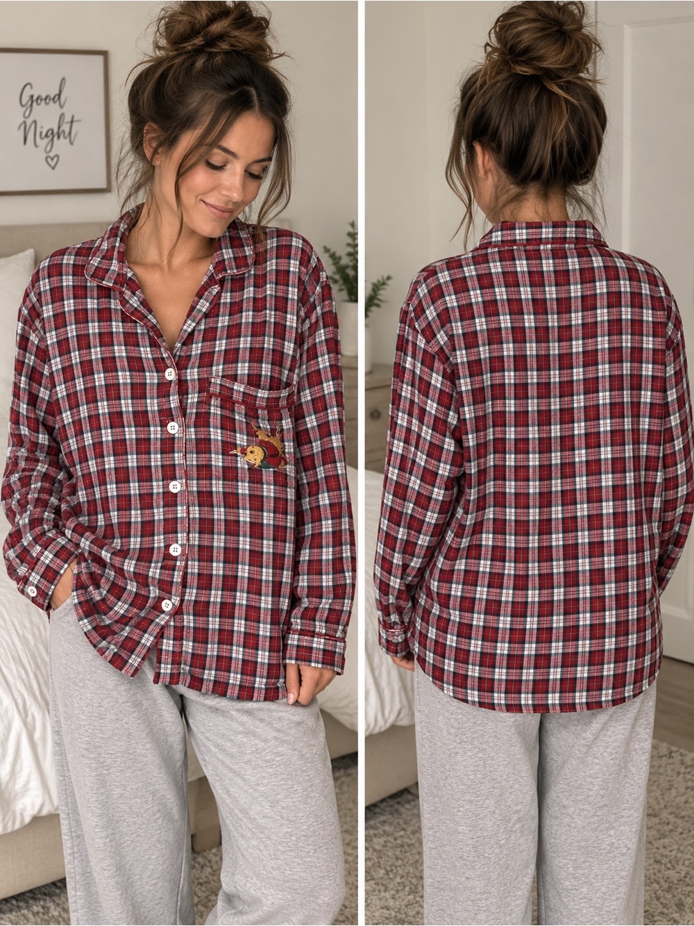 Disney Store red plaid flannel pajama top - Vintage 1990s - L/XL